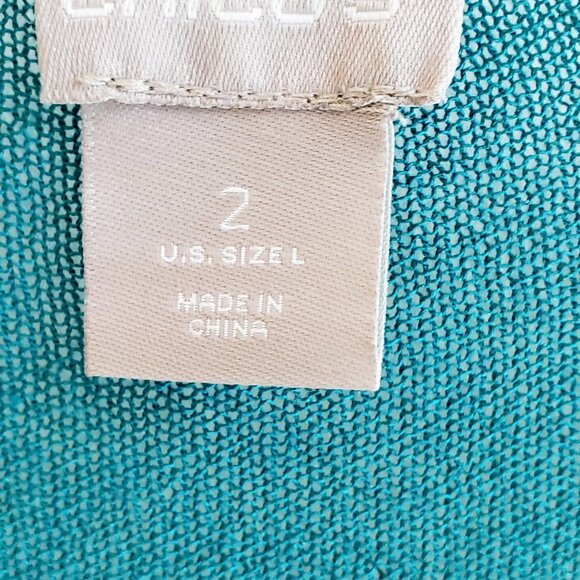 Women's Chico's Green Open Front Cardigan Sweater Shirred Sleeve Sz 2/L - Picture 7 of 13